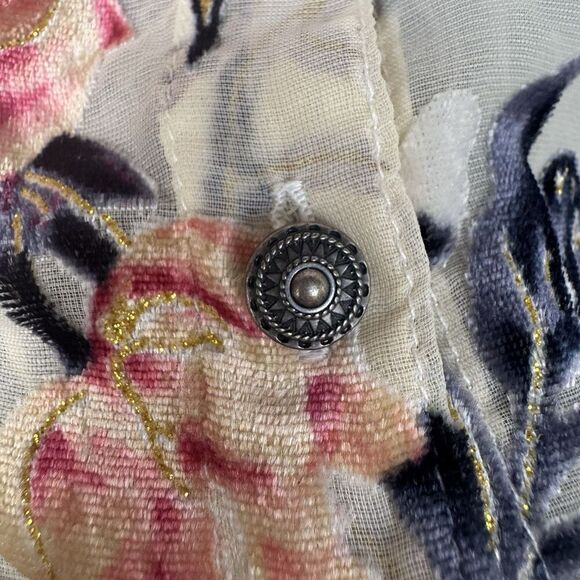 Tribal Womens Floral Velvet Burnout Button Up Top Size L Whimsigoth Fairy Boho - Picture 5 of 8